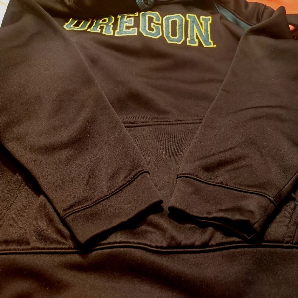 Oregon University Hoodie, C/D Men , Black+Green Satin+Yellow  Logo, Pckts,M - Picture 11 of 11